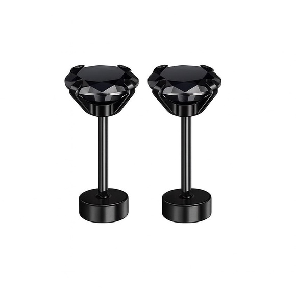 MoonFlowerBtq Jewelry - 18G Black Flat Back Stud Earrings – 5mm Round CZ Hypoallergenic Stainless Steel
